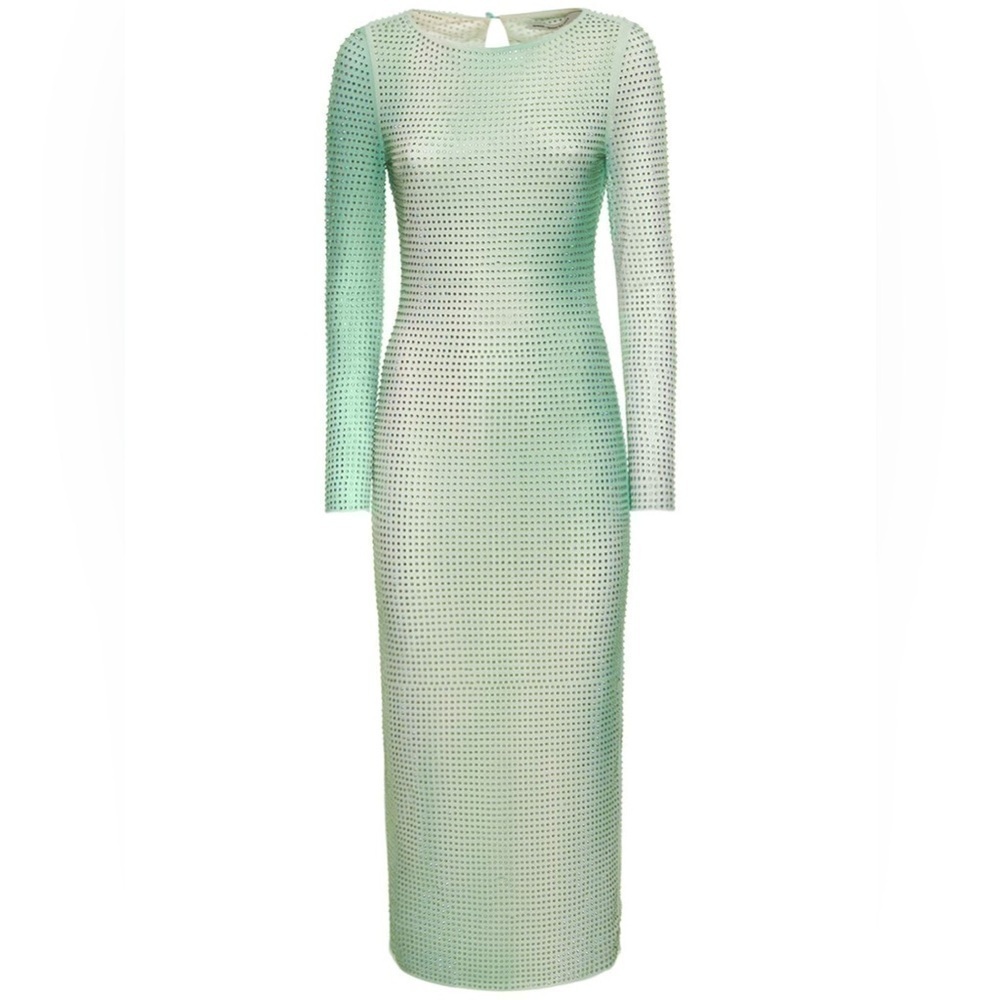 SELF-PORTRAIT Mint Green Crystal Embellished Mesh Midi Dress Size 8 NWT - Picture 7 of 10